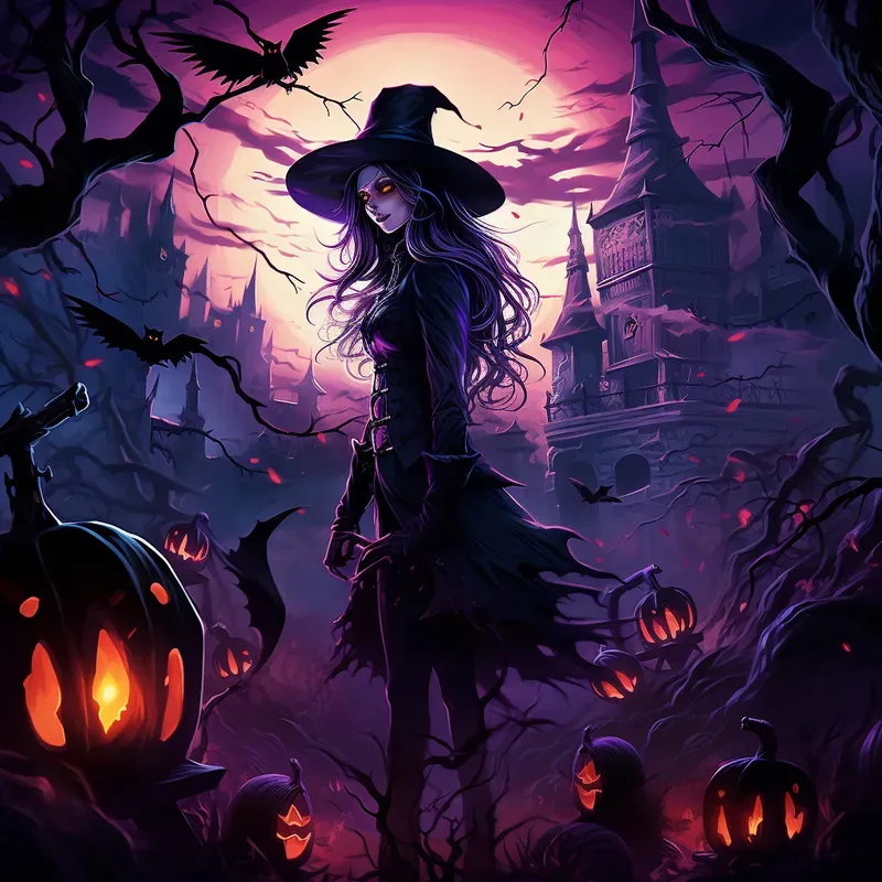 Beautiful Witches In Halloween Atmosphere