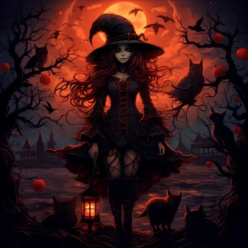 Beautiful Witches In Halloween Atmosphere