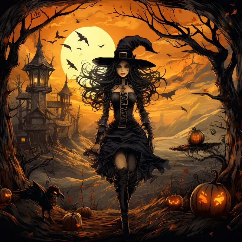 Beautiful Witches In Halloween Atmosphere