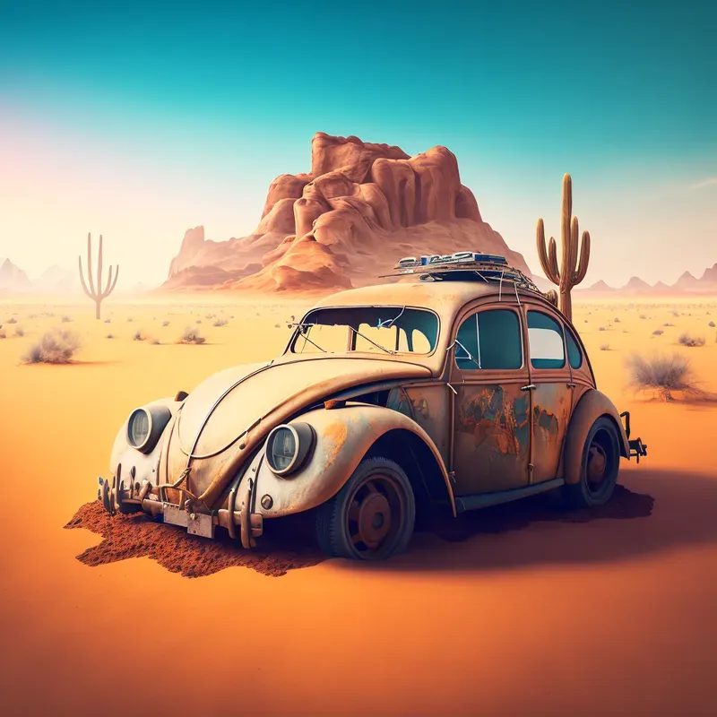 Vintage Cars With Desert Landscape