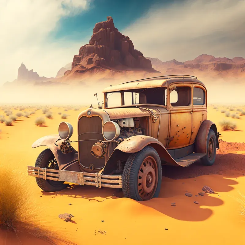 Vintage Cars With Desert Landscape