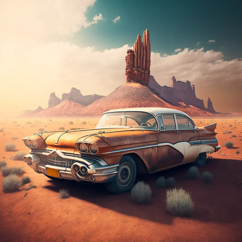 Vintage Cars With Desert Landscape