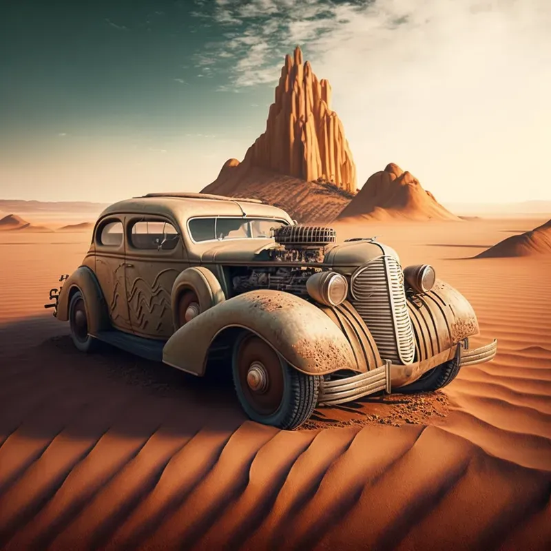 Vintage Cars With Desert Landscape