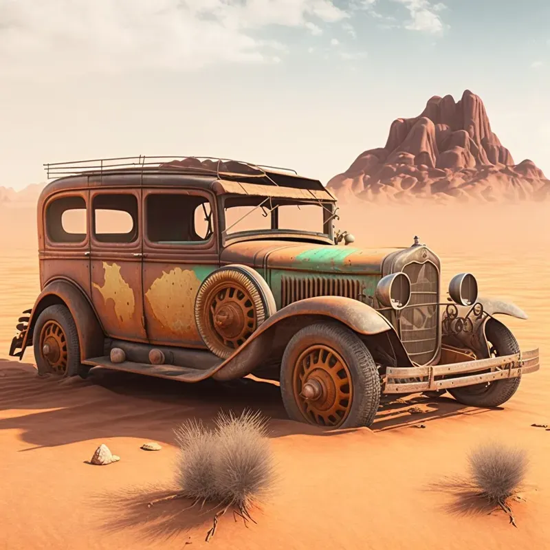 Vintage Cars With Desert Landscape