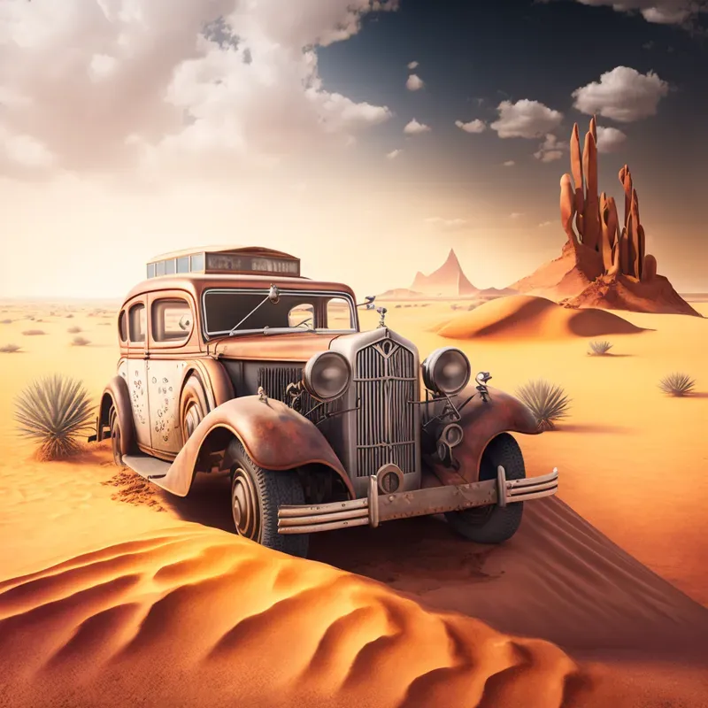 Vintage Cars With Desert Landscape