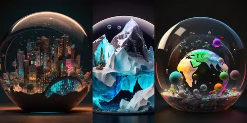 Dioramas Of Different Places In Globes generated by midjourney