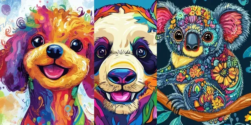 Colorful Doodle Animal Illustrations generated by undefined