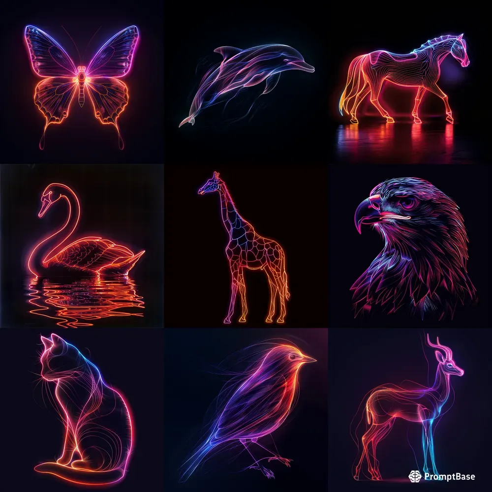 Bright Animal Silhouettes With Neon