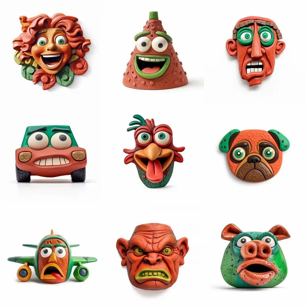 Clay Icons In Chicken Run Style