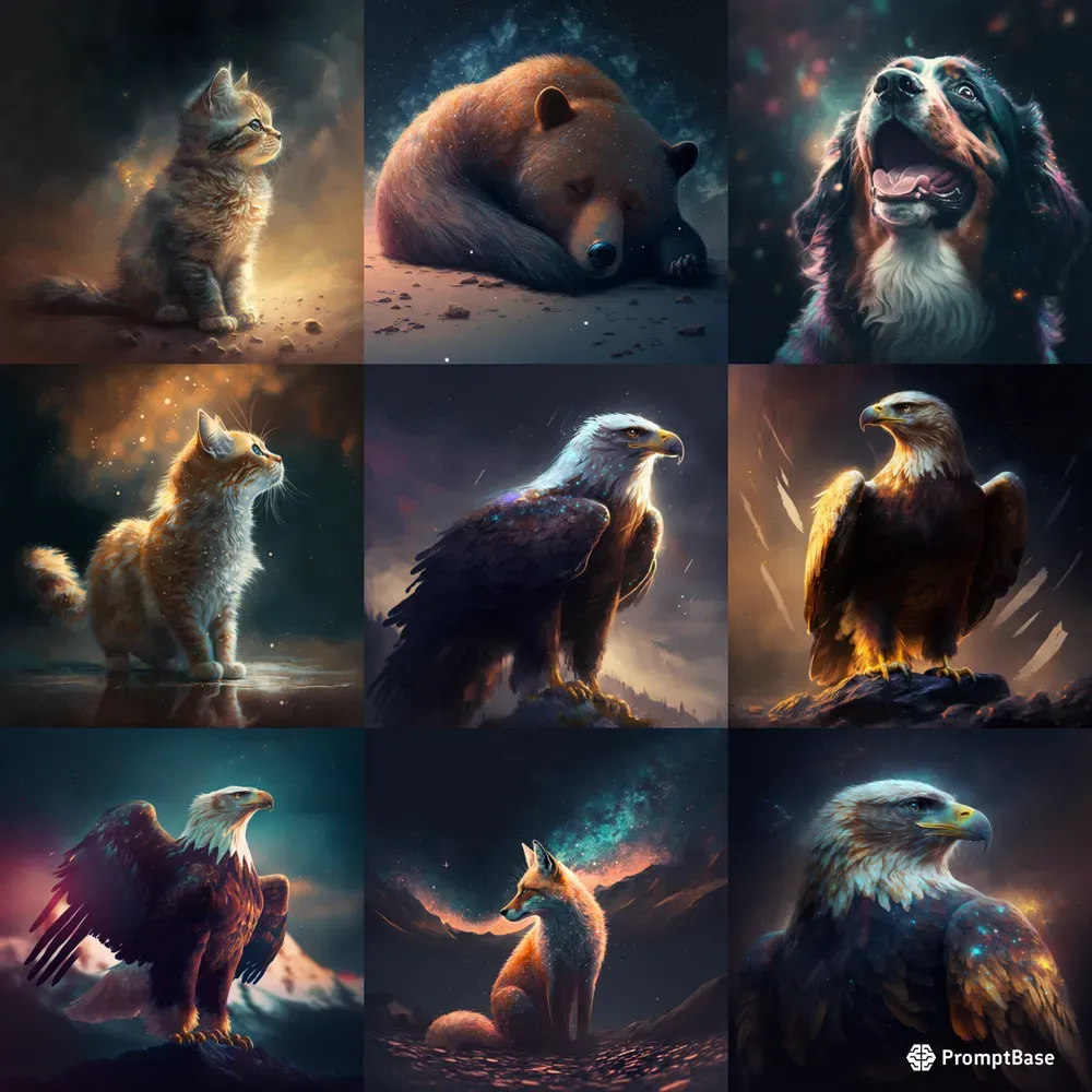 Animal Under The Starry Sky Illustrations