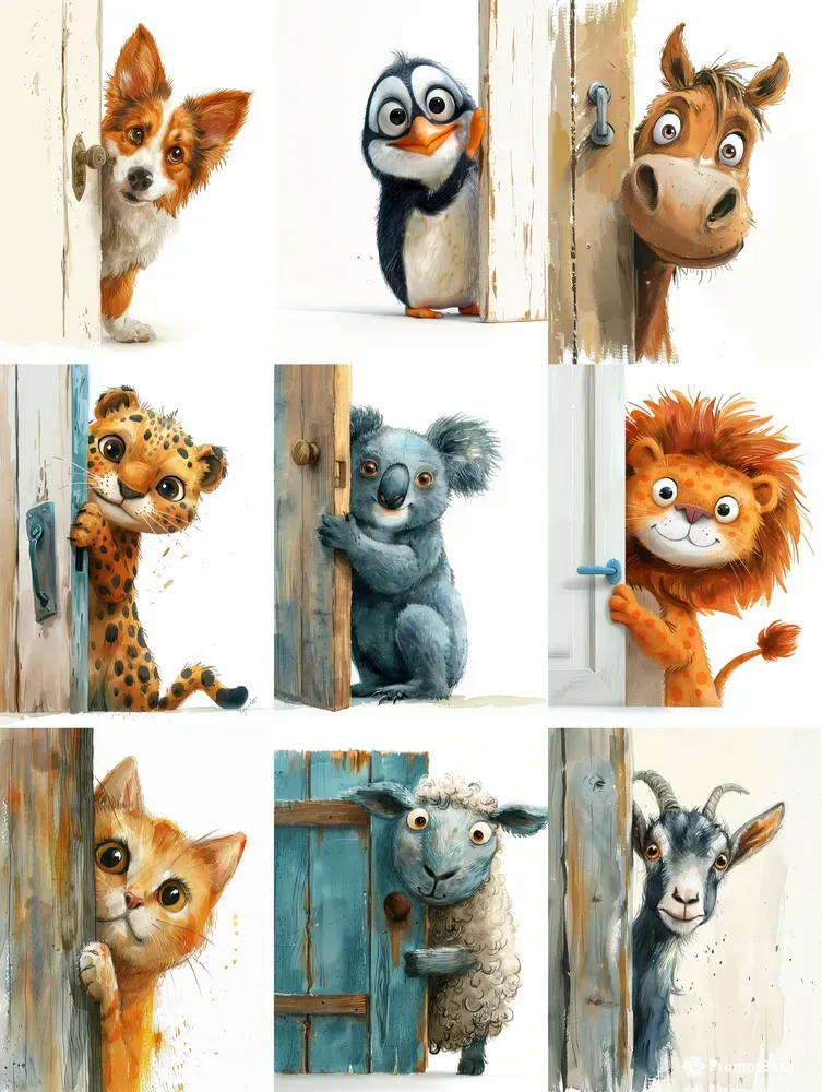 Funny Animals Peeking Around Doors