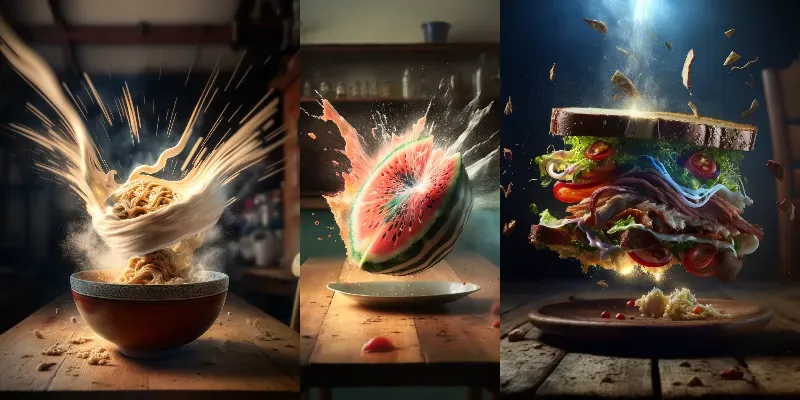 Realistic Food Explosion Photographs generated by undefined