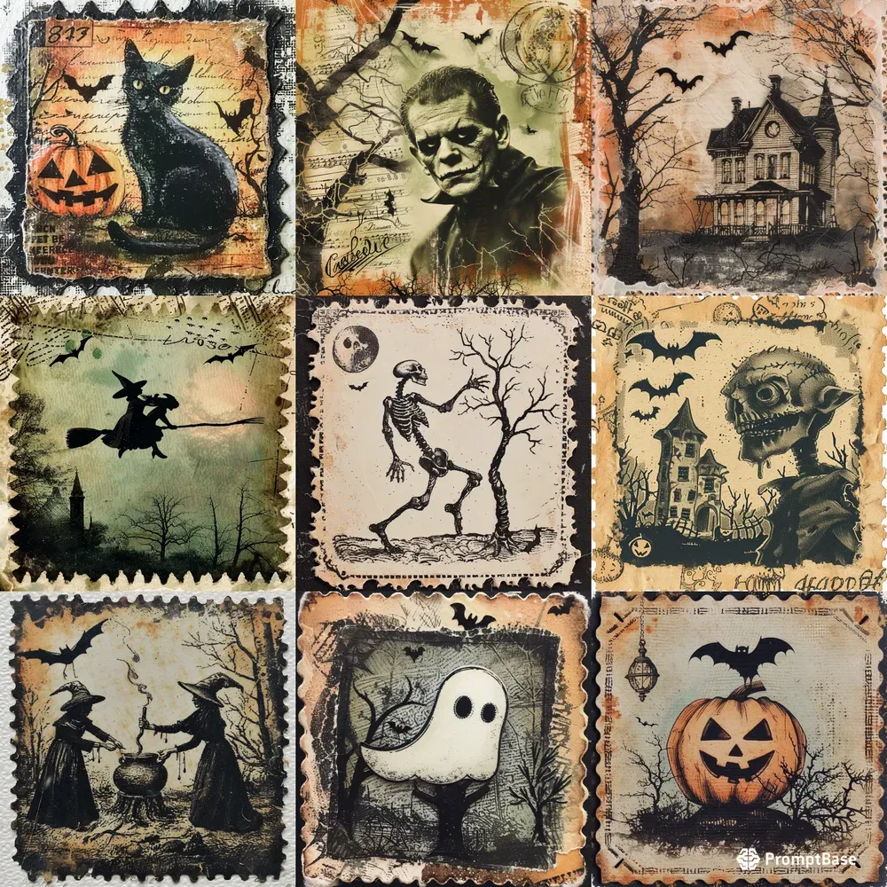 Modern Vintage Halloween Stamps