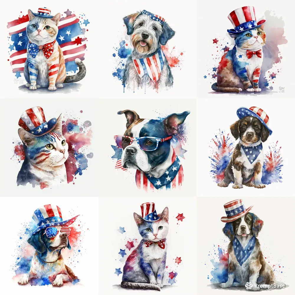 4th Of July Pet Watercolors