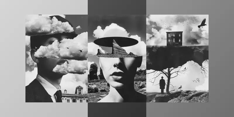 Black  White Analog Collage Photo Art generated by undefined