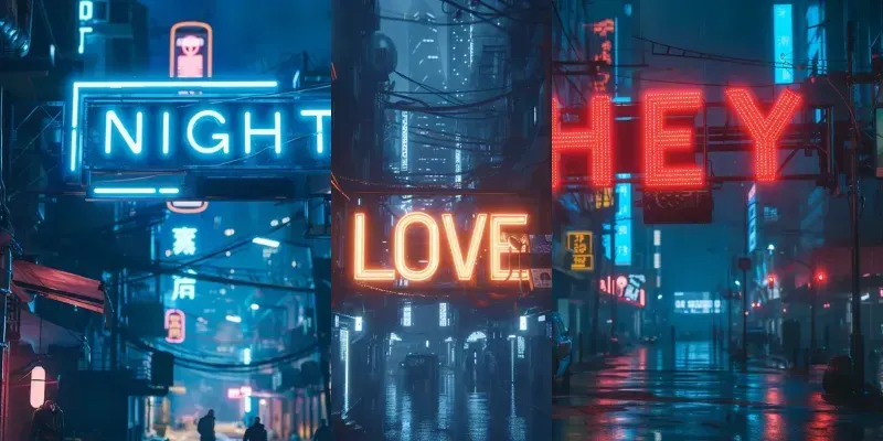 Neon Glowing Cyberpunk Signs With Text generated by undefined