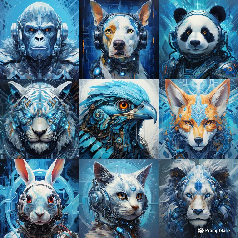 Futuristic Animal Portraits Oil Paintings