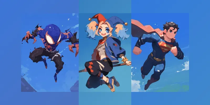 Occidental Comic Kids Characters In Blue generated by undefined