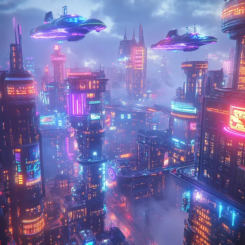 3D Futuristic Metropolis Neon Skylines