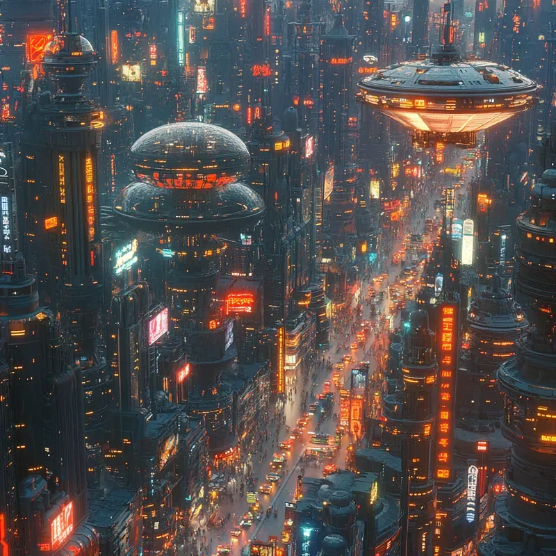 3D Futuristic Metropolis Neon Skylines