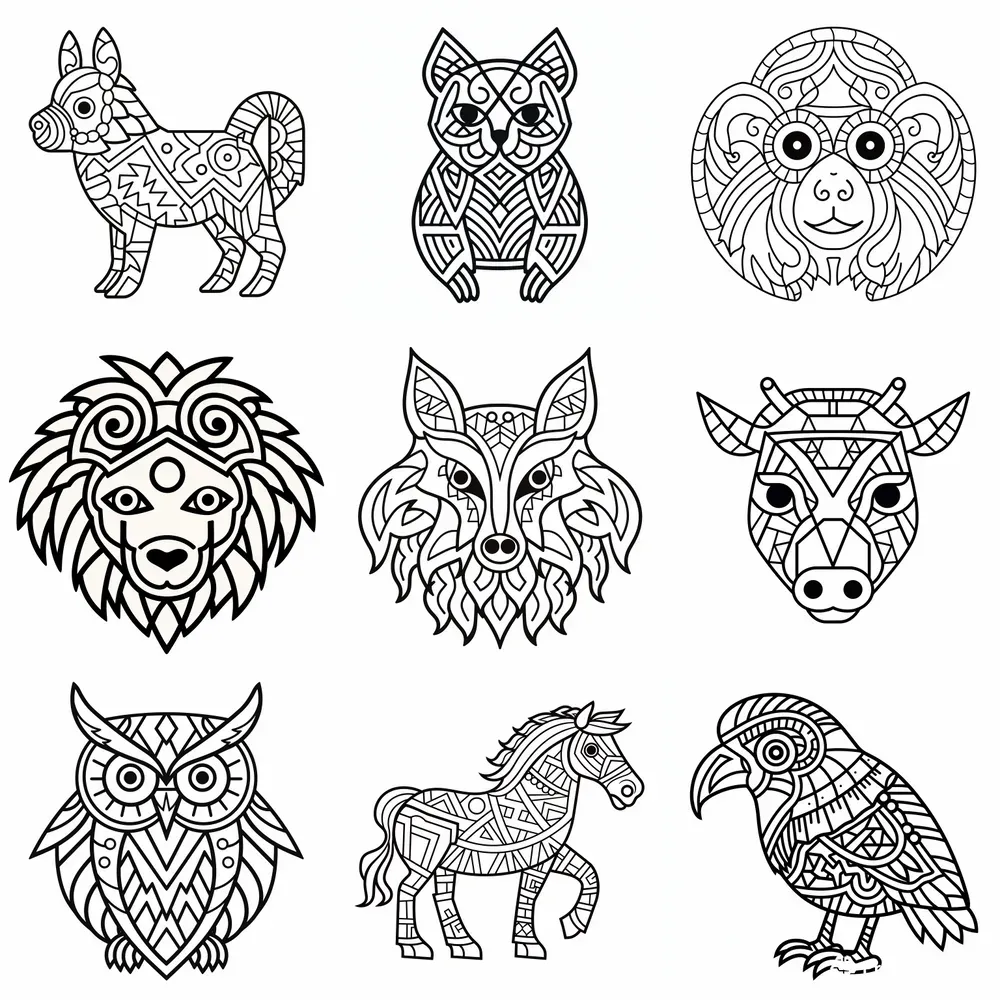 Bold Lines Animal Mandala Coloring Pages