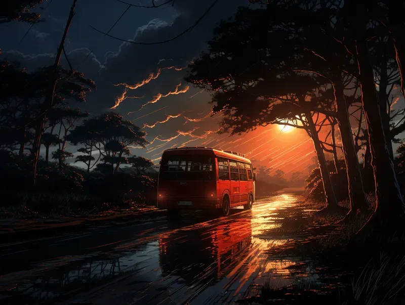 Rainy Night Vehicle Reflections