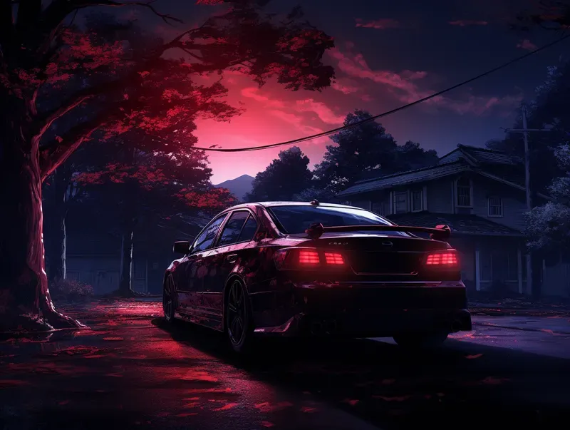 Rainy Night Vehicle Reflections