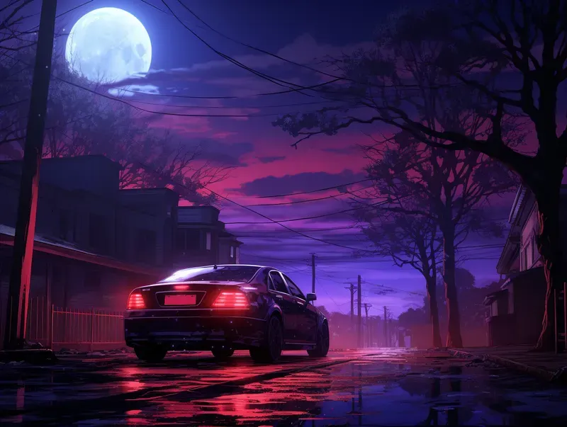 Rainy Night Vehicle Reflections