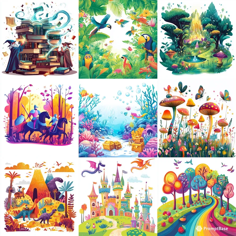 Colorful Fantasy Kids Story Books Art