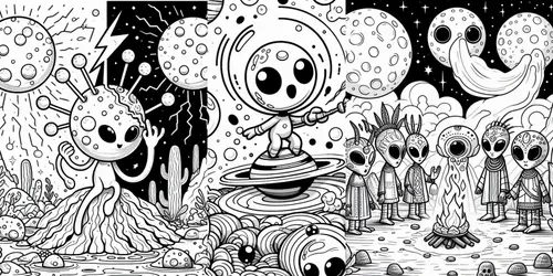 Alien Black And White Coloring Drawings generated by dalle