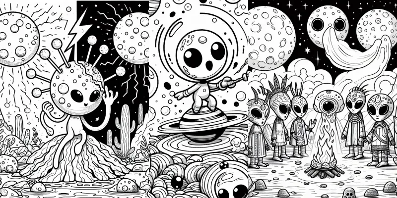 Alien Black And White Coloring Drawings generated by undefined