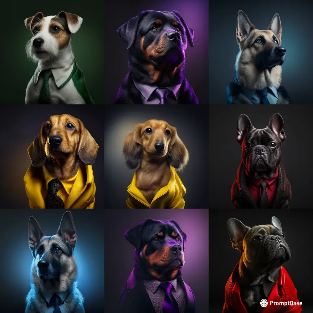 Realistic Photoshoots Of Dogs In Suits