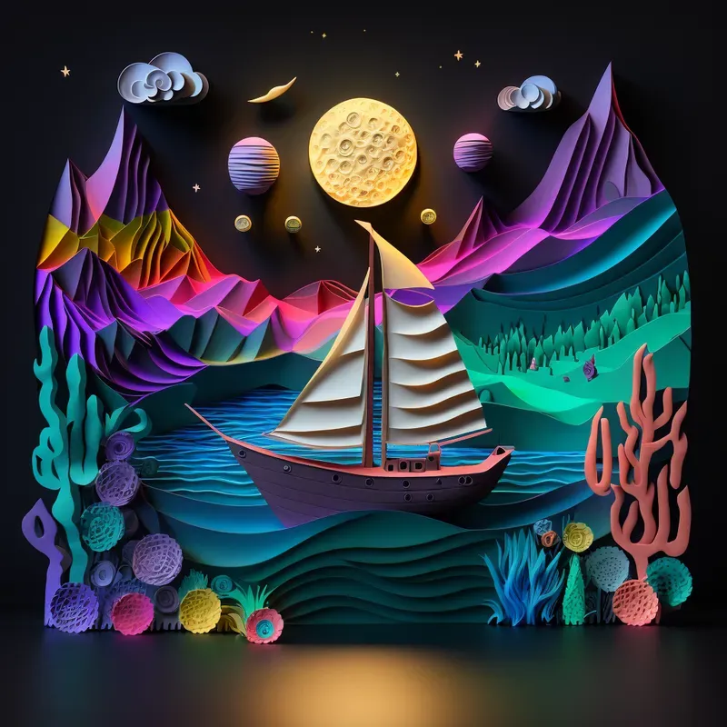 Light On Dark Paper Collage Folk Art