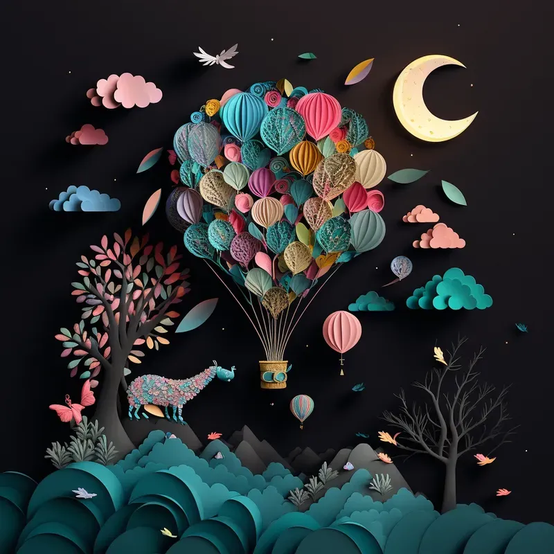 Light On Dark Paper Collage Folk Art