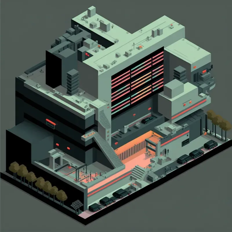 Dark Isometric Brutalist Buildings