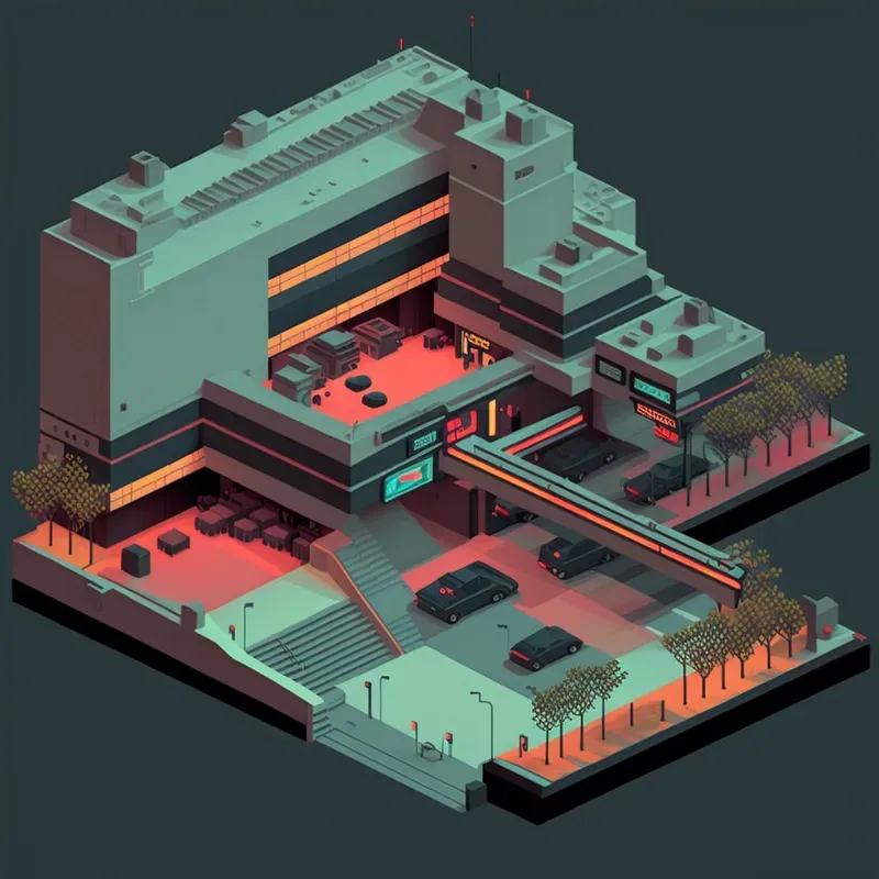 Dark Isometric Brutalist Buildings