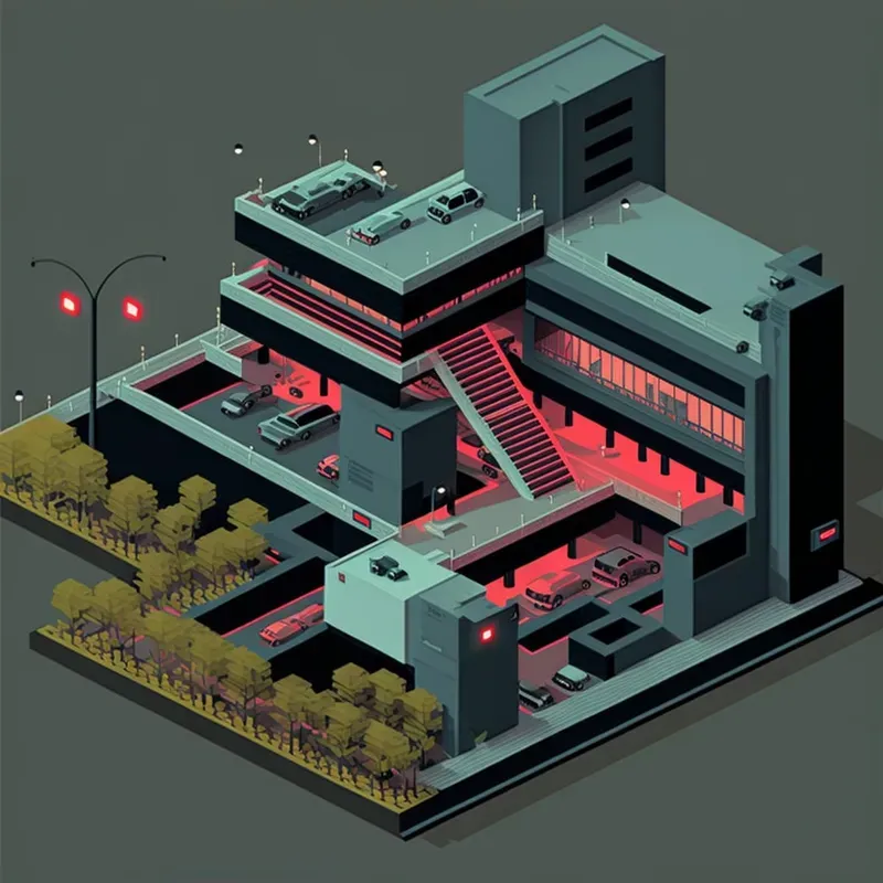 Dark Isometric Brutalist Buildings