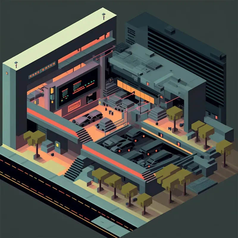Dark Isometric Brutalist Buildings