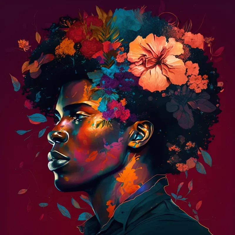 Afrofuturism Floral Portrait Paintings