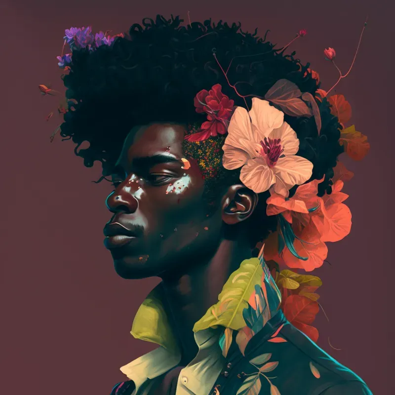 Afrofuturism Floral Portrait Paintings