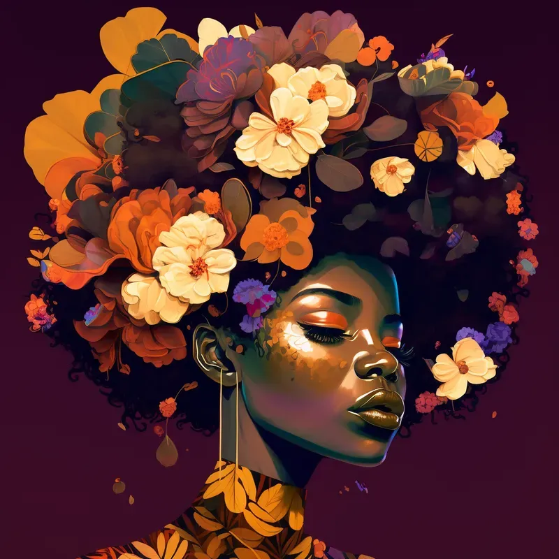 Afrofuturism Floral Portrait Paintings