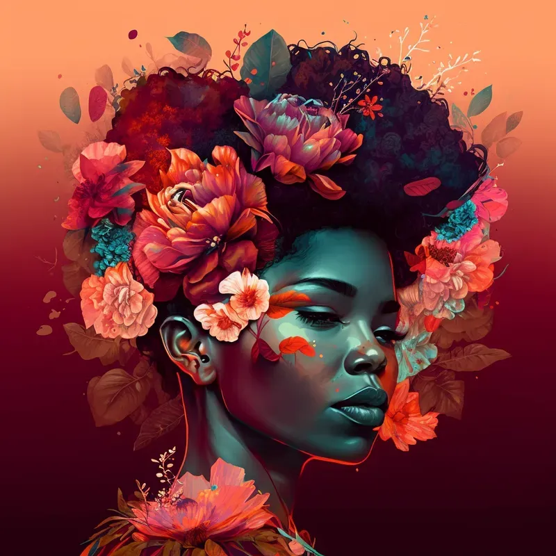 Afrofuturism Floral Portrait Paintings