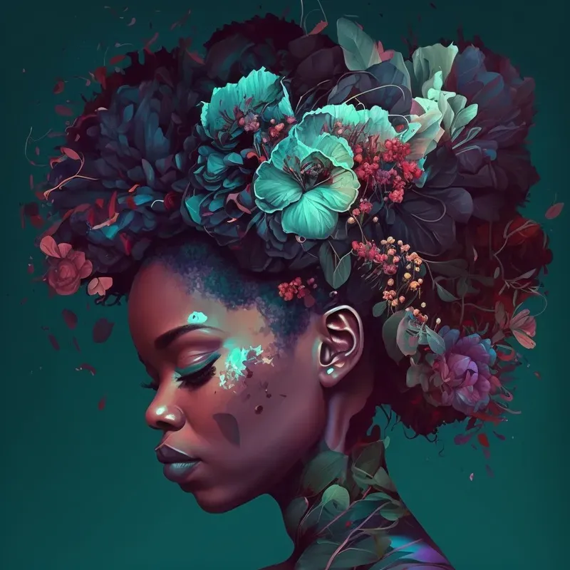 Afrofuturism Floral Portrait Paintings