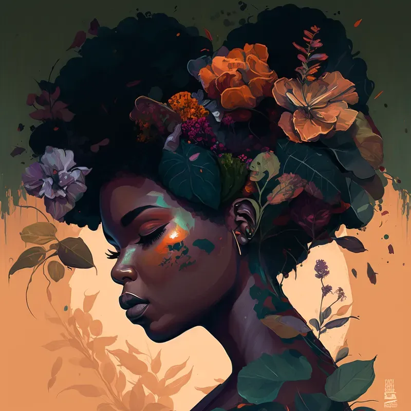 Afrofuturism Floral Portrait Paintings
