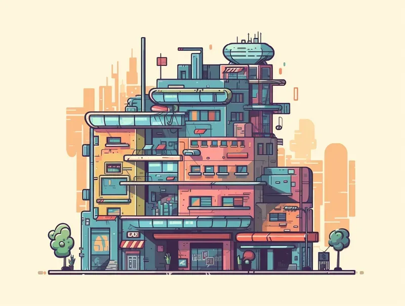 Cute Elevation View Vector Architecture