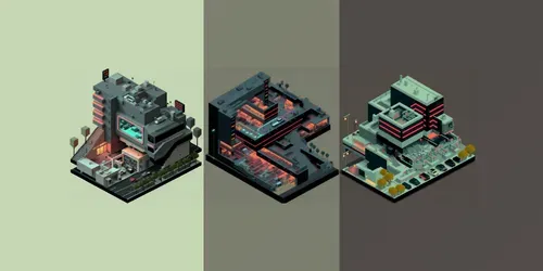 Dark Isometric Brutalist Buildings generated by midjourney
