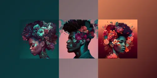 Afrofuturism Floral Portrait Paintings generated by midjourney