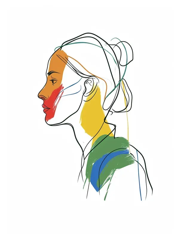 Bold Colorful One Line Drawing Portraits