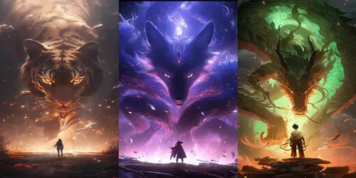 Face Fights With Majestic Beasts generated by midjourney