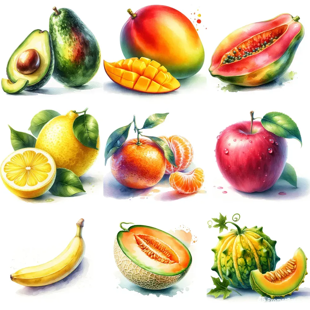 Watercolor Fresh Fruit Paintings